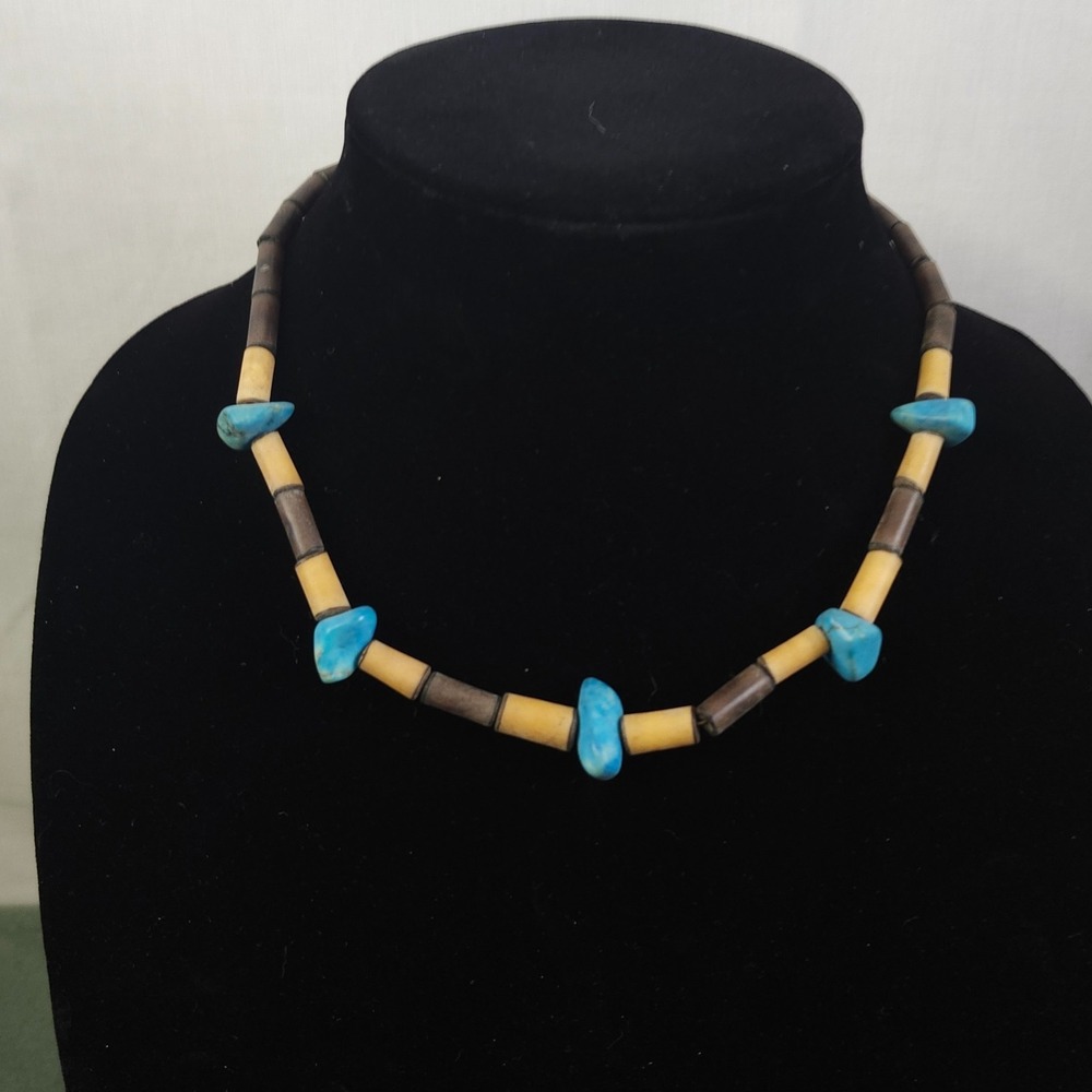 Turquoise Nuggets & Pipe Bead Necklace Southwest Earth Tone Boho